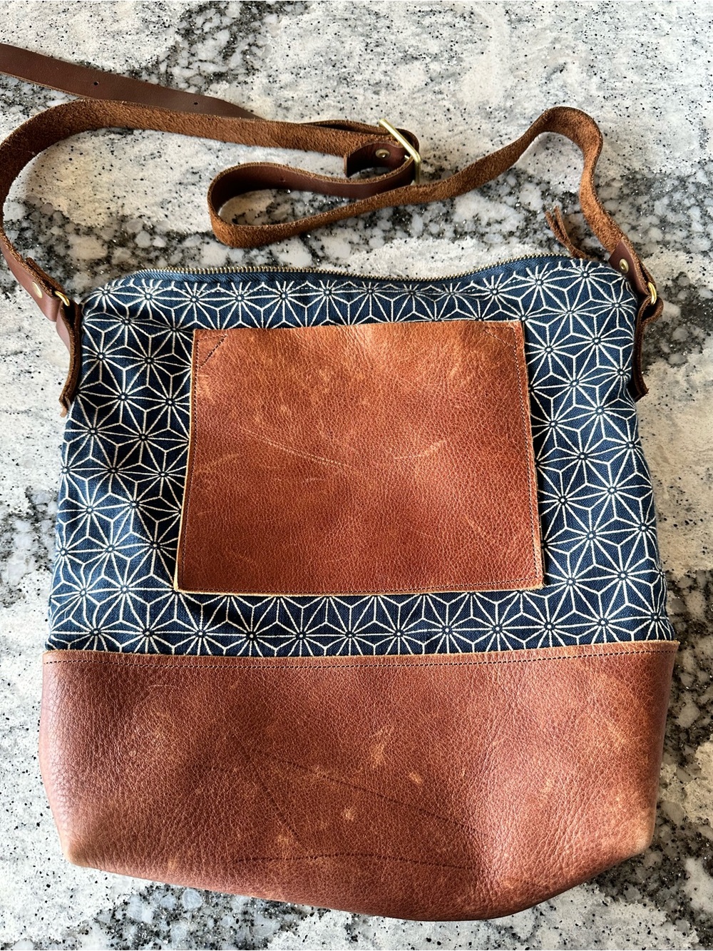 Grace Leather-Trim and canvas Crossbody Bag - Brown & Navy